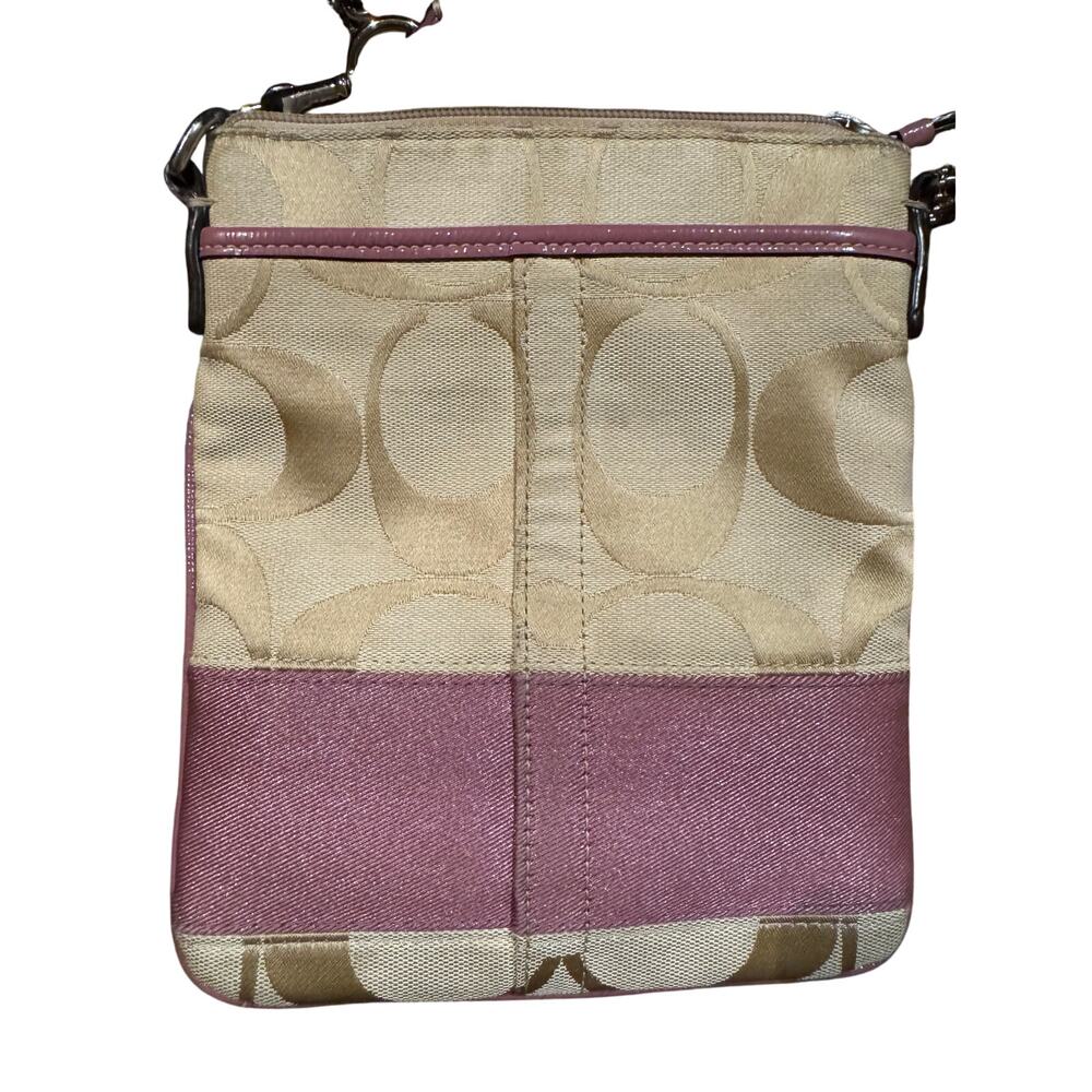 Coach signature khaki and pink jacquard Crossbody bag with matching wristlet